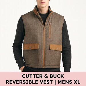 Cutter & Buck Preston Reversible Quilted Golf Vest Tan Brown Men's XL
